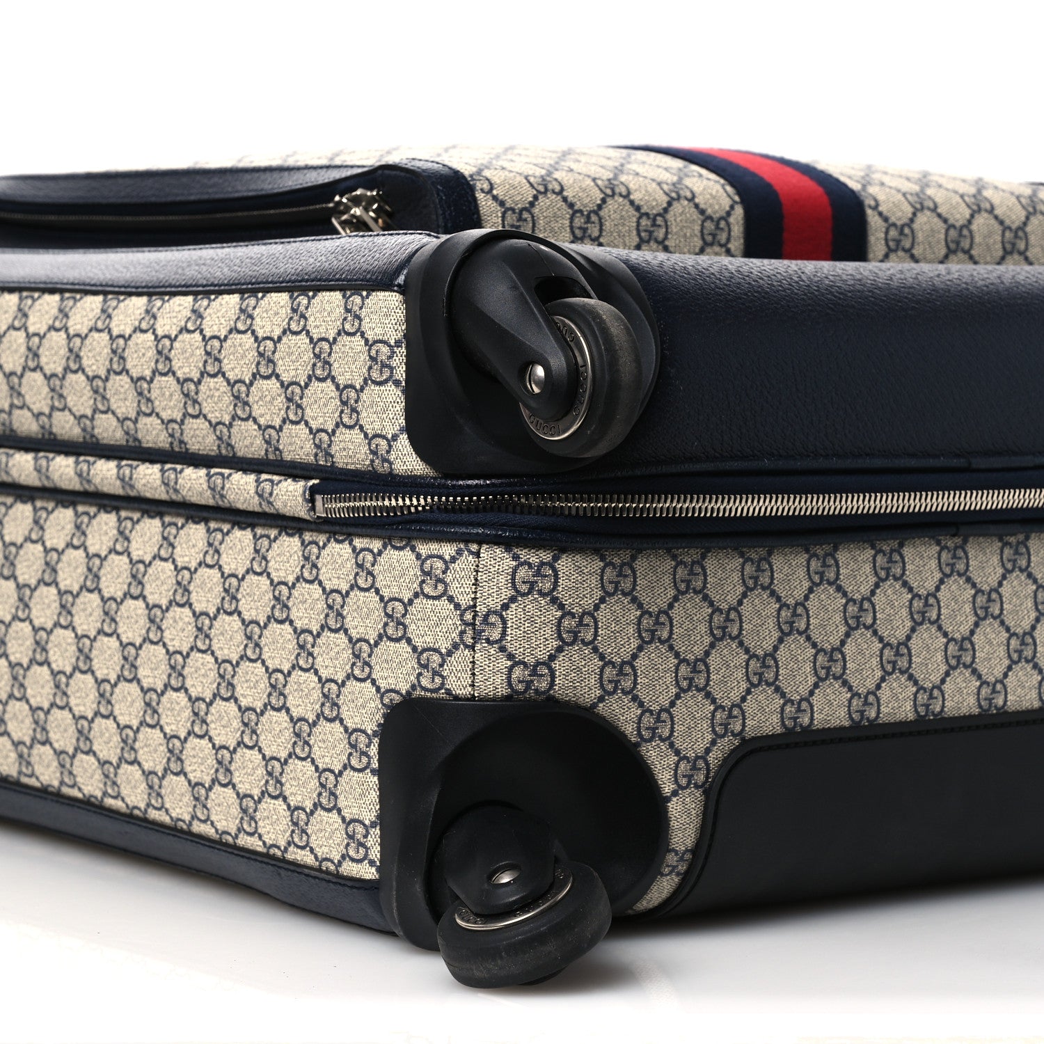 Gucci GG Supreme Monogram Textured Dollar Calfskin Web Large Savoy Trolley Suitcase Beige Blue 8 of 9