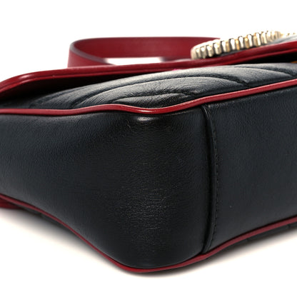 Gucci Vintage Effect Calfskin Matelasse Diagonal Small Torchon GG Marmont Shoulder Bag Black Romantic Cherry 10 of 11