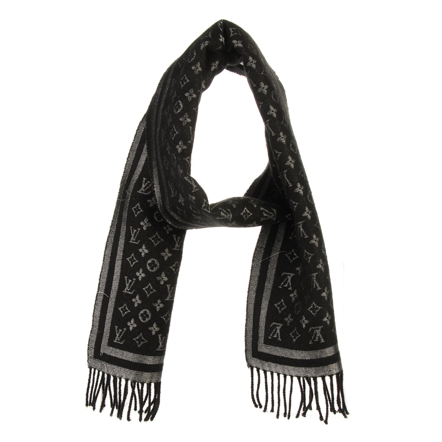 Wool Cashmere Lurex Monogram Scarf Black Silver