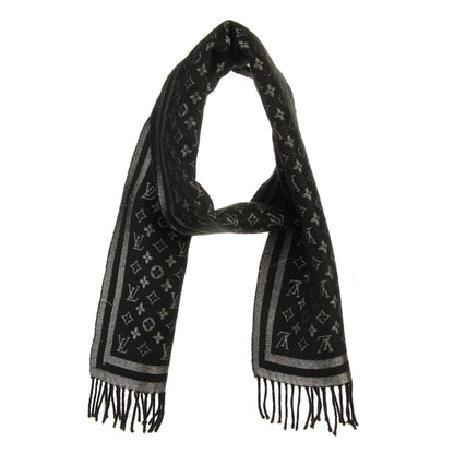 Louis Vuitton Wool Cashmere Lurex Monogram Scarf Black Silver 1 of 6