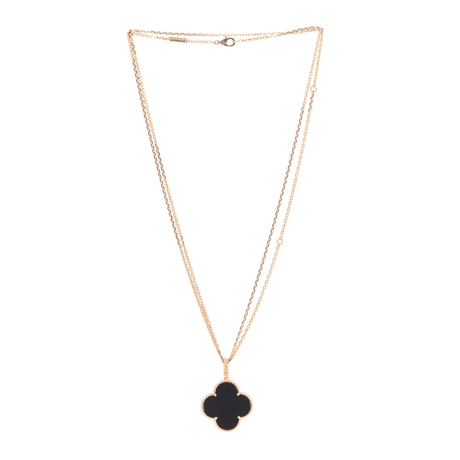 Van Cleef & Arpels 18K Yellow Gold Black Onyx Magic Alhambra Pendant Necklace 3 of 6