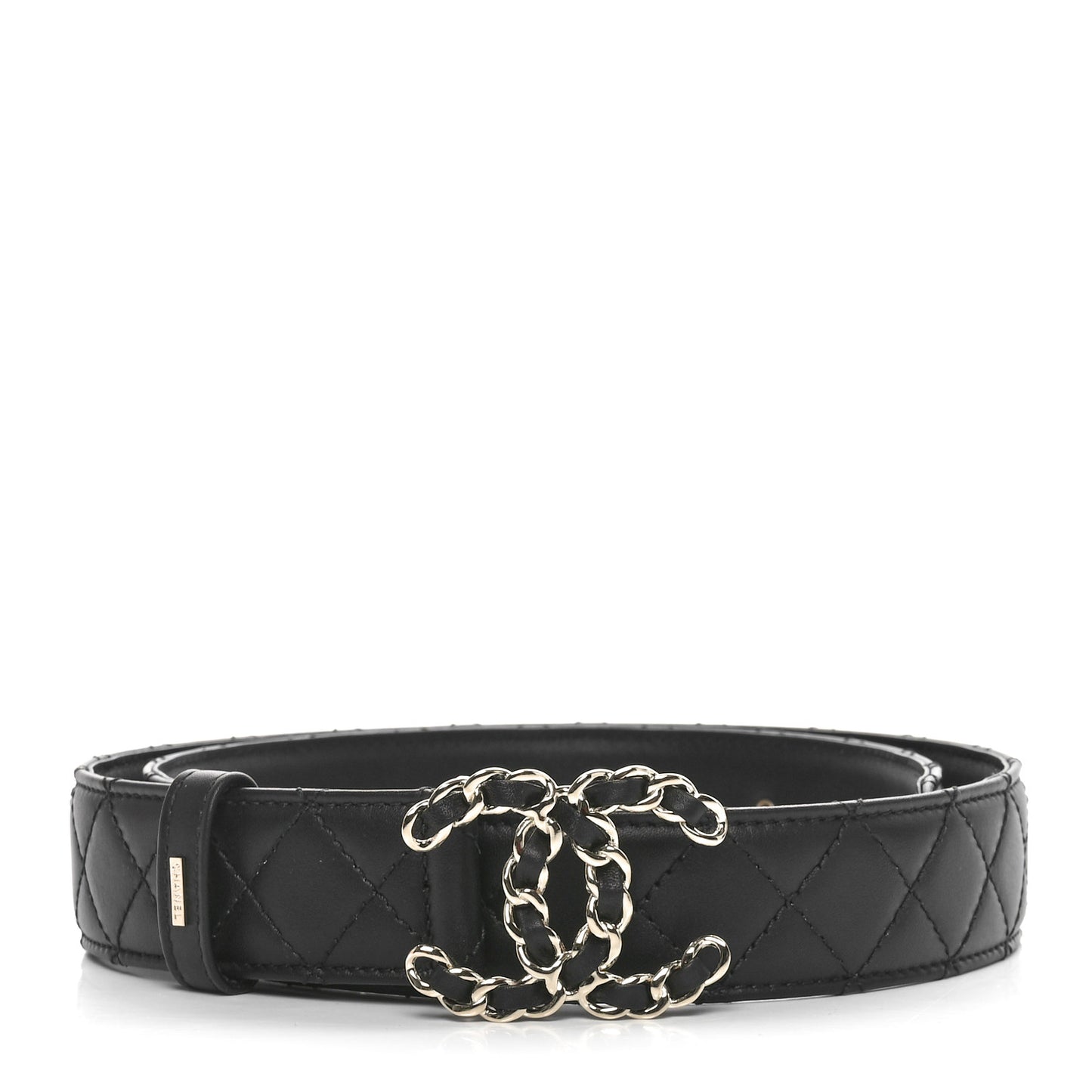 Calfskin Quilted CC Chain Belt 80 32 Black