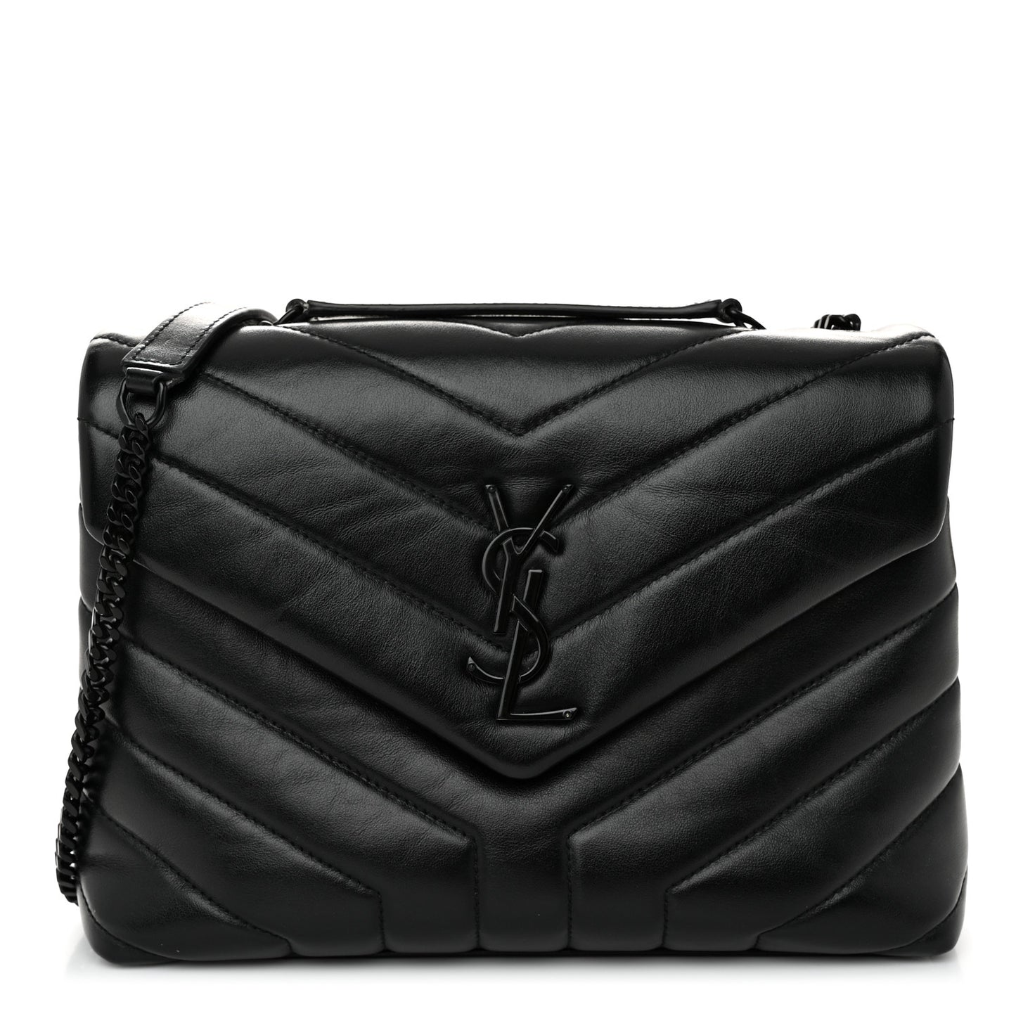 Calfskin Y Quilted Monogram Monochrome Small Loulou Chain Satchel Black