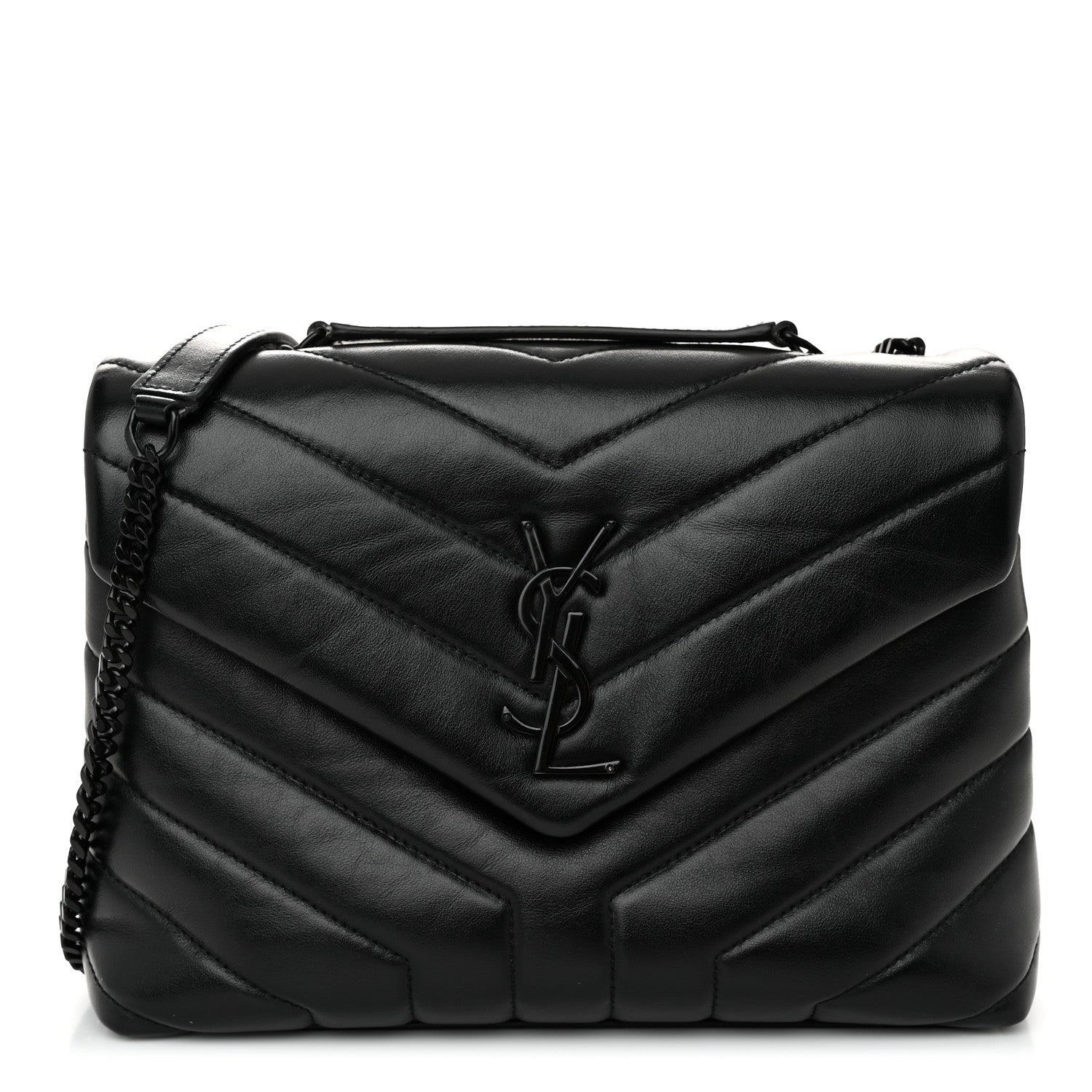 Saint Laurent Calfskin Y Quilted Monogram Monochrome Small Loulou Chain Satchel Black 1 of 12