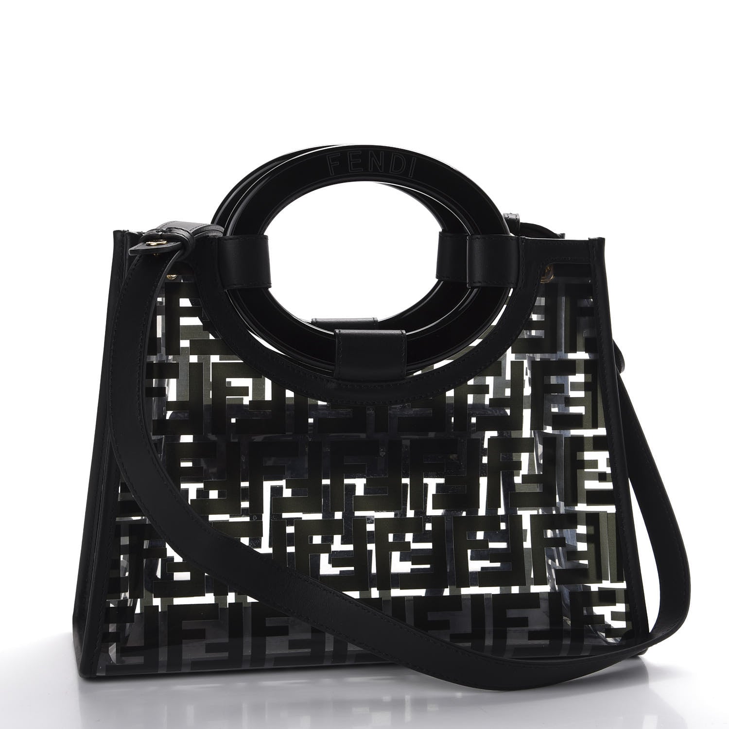 Fendi TPU FF Vitello Century Plexiglass Small Runaway Shopper Tote Black 2 of 8