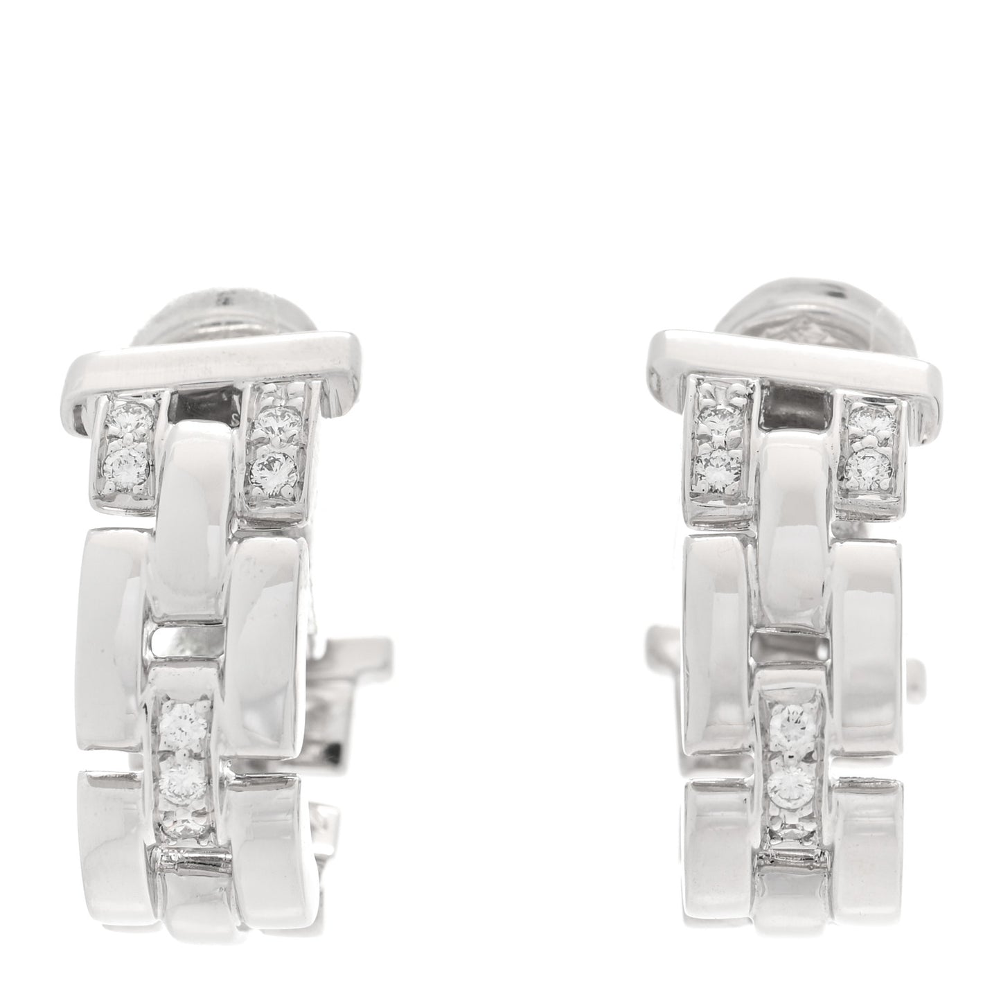18K White Gold Diamond Panthere Maillon Earrings
