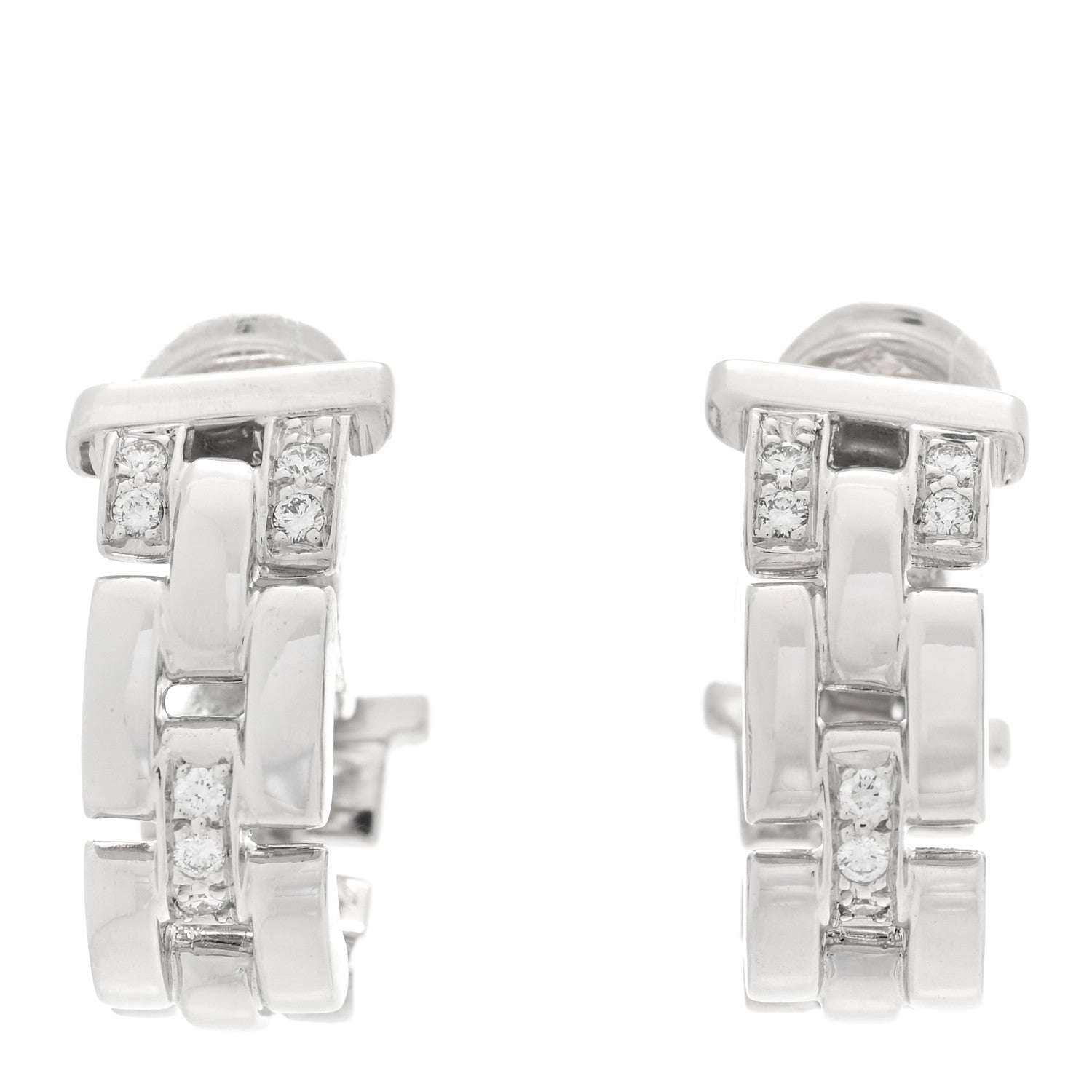 Cartier 18K White Gold Diamond Panthere Maillon Earrings 1 of 5