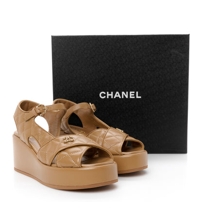 Chanel Lambskin Quilted CC Platform Sandals 39.5 Beige 10 of 10