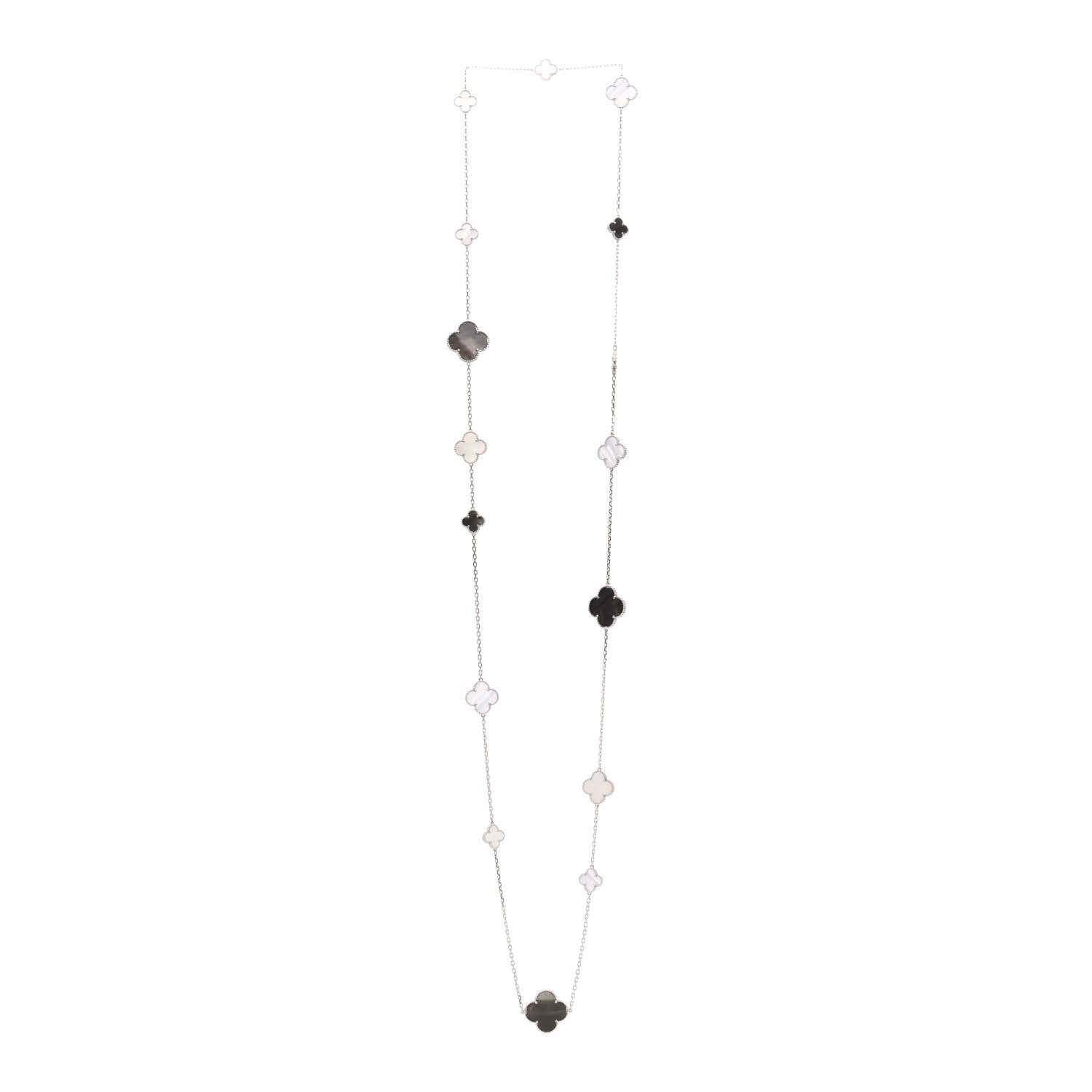 Van Cleef & Arpels 18K White Gold Mother of Pearl Chalcedony 16 Motifs Magic Alhambra Necklace 3 of 5