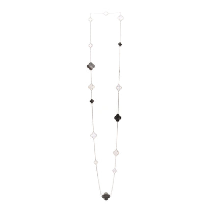 Van Cleef & Arpels 18K White Gold Mother of Pearl Chalcedony 16 Motifs Magic Alhambra Necklace 3 of 5