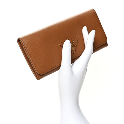 Prada Saffiano Continental Flap Wallet Caramel 2 of 10