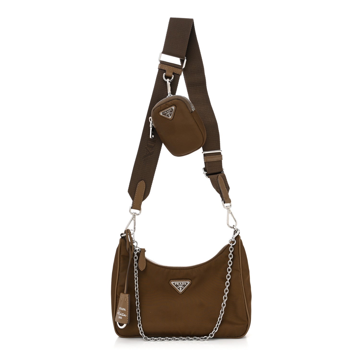 Prada Tessuto Nylon Saffiano Re-Edition 2005 Shoulder Bag Cacao 1 of 12