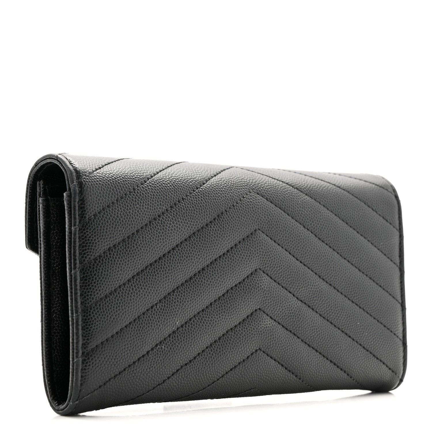 Saint Laurent Grain De Poudre Matelasse Chevron Monogram Flap Wallet Black 3 of 11