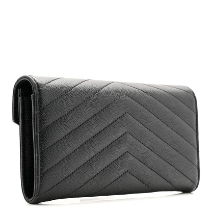 Saint Laurent Grain De Poudre Matelasse Chevron Monogram Flap Wallet Black 3 of 11