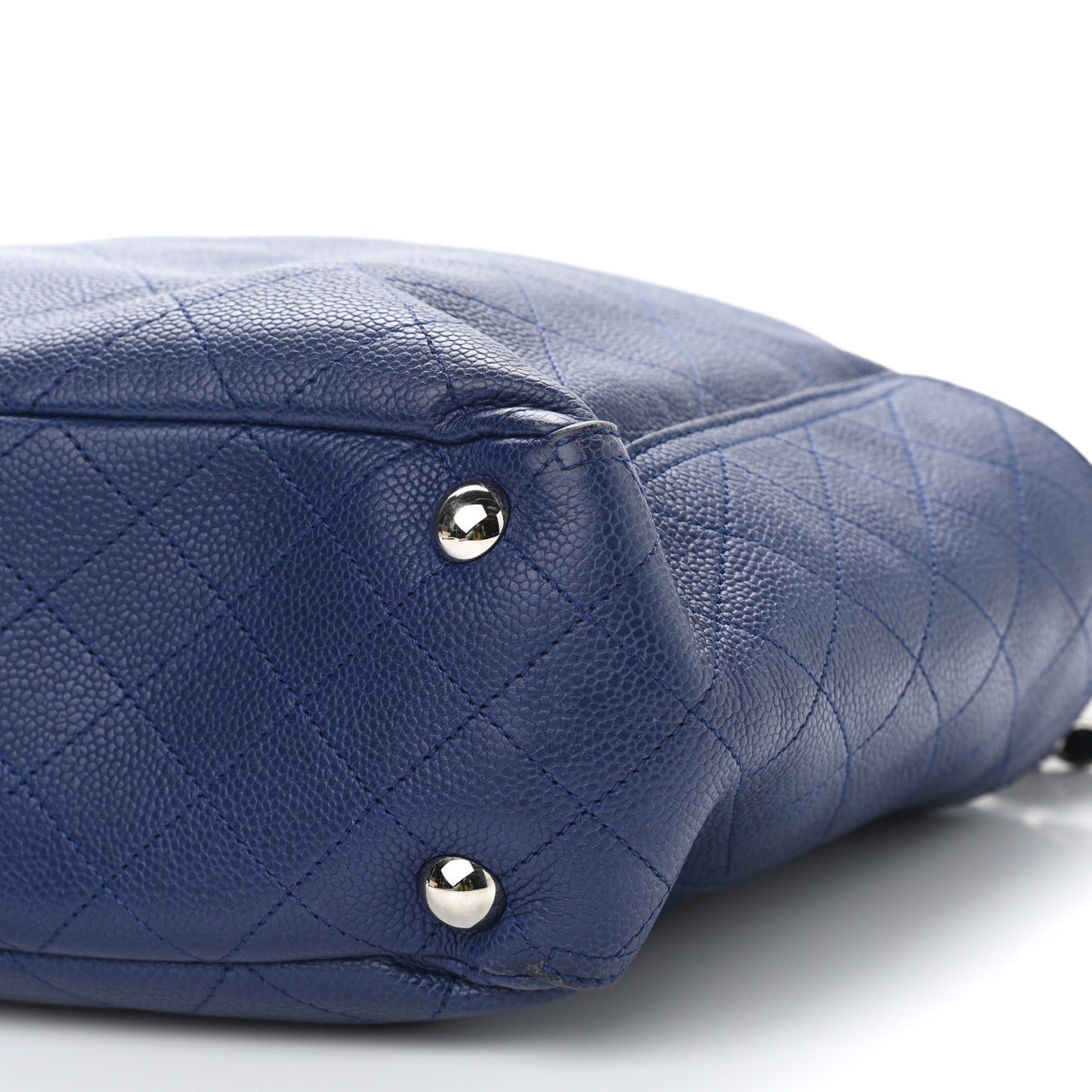 Grained Calfskin Stitched CC Pocket Tote Navy Blue