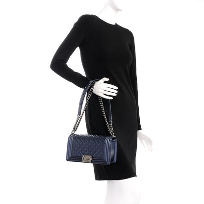 Chanel Metallic Caviar Quilted Medium Boy Flap Navy 3 of 9