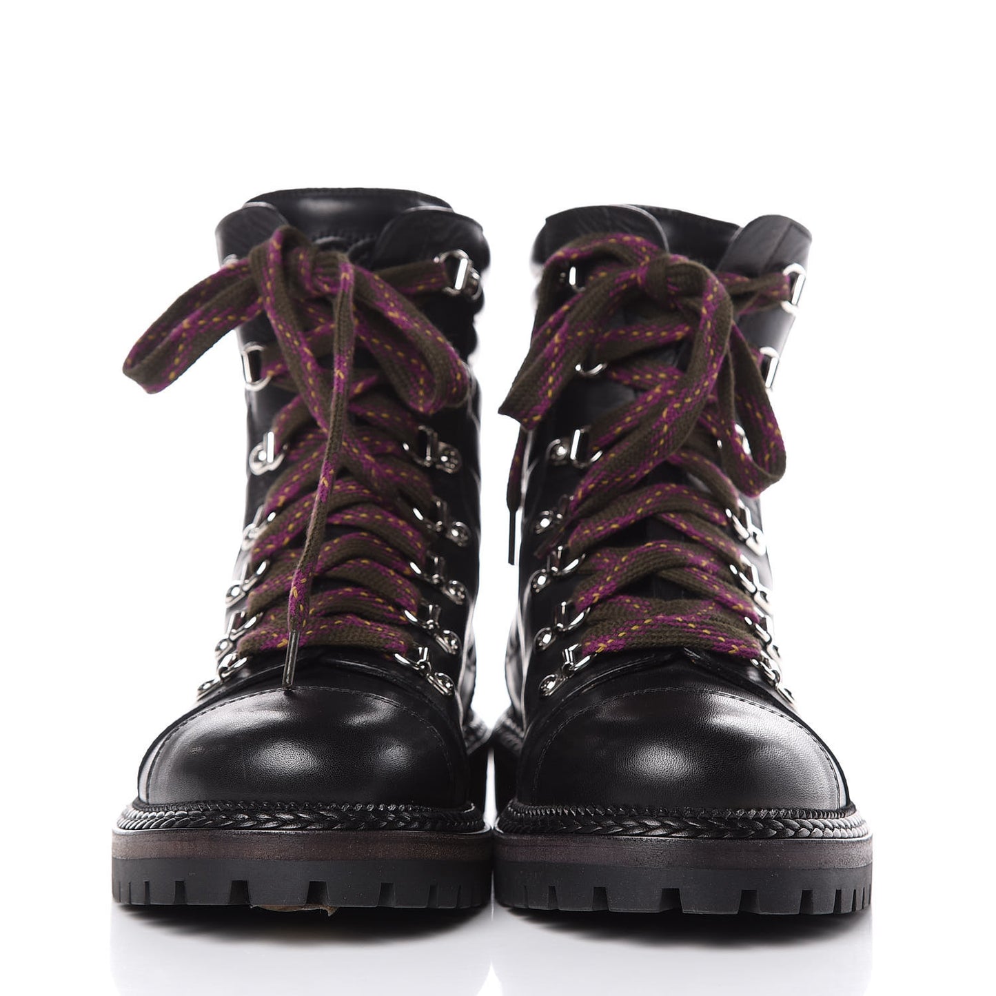 Lambskin Quilted Lace Up Boots 37 Black