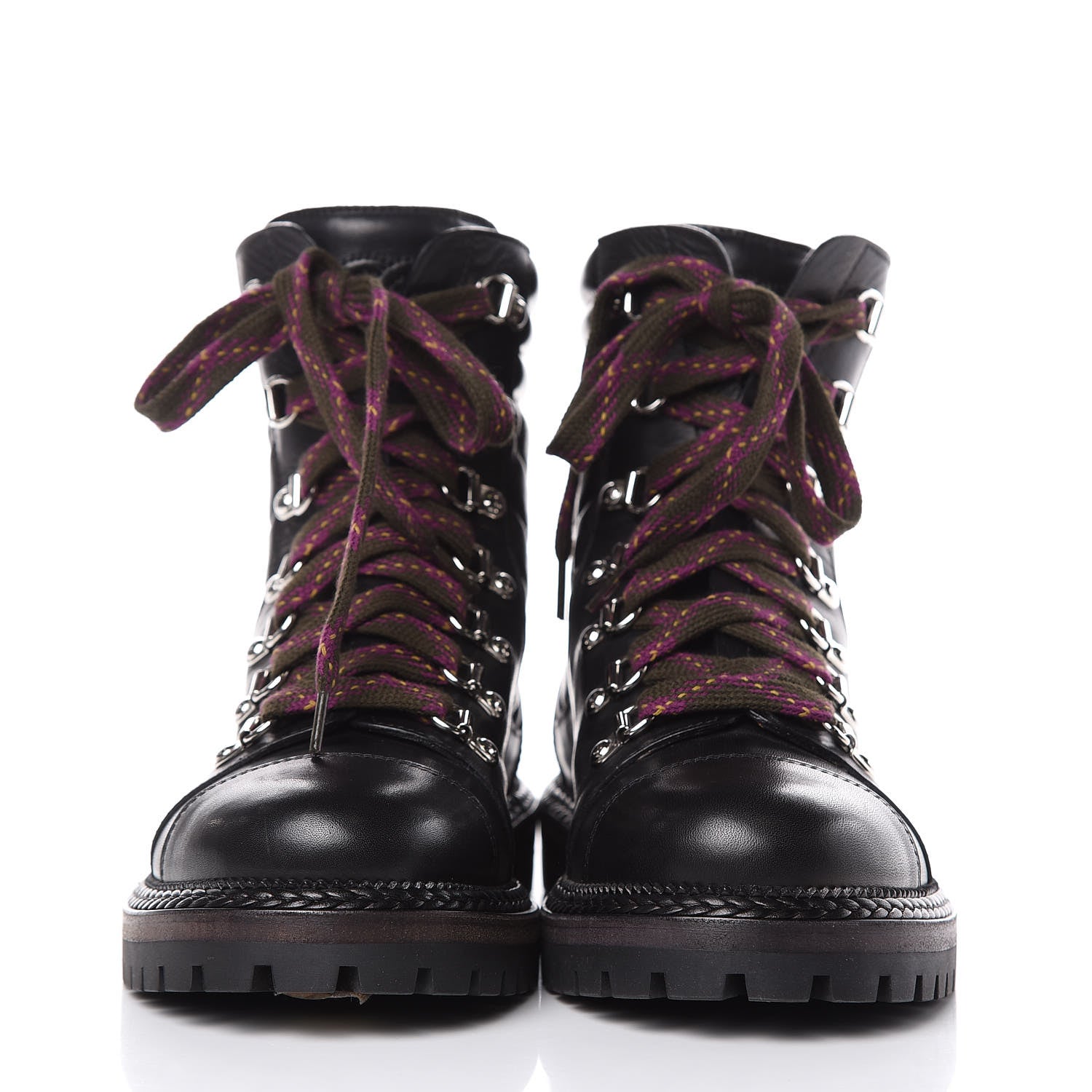 Chanel Lambskin Quilted Lace Up Boots 37 Black 2 of 8