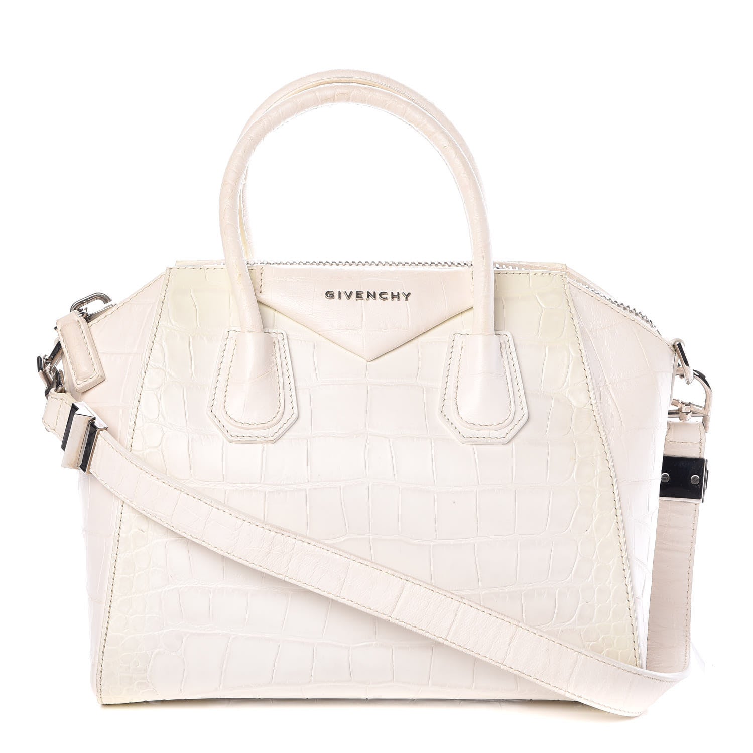 Givenchy Calfskin Crocodile Embossed Small Antigona White 1 of 26
