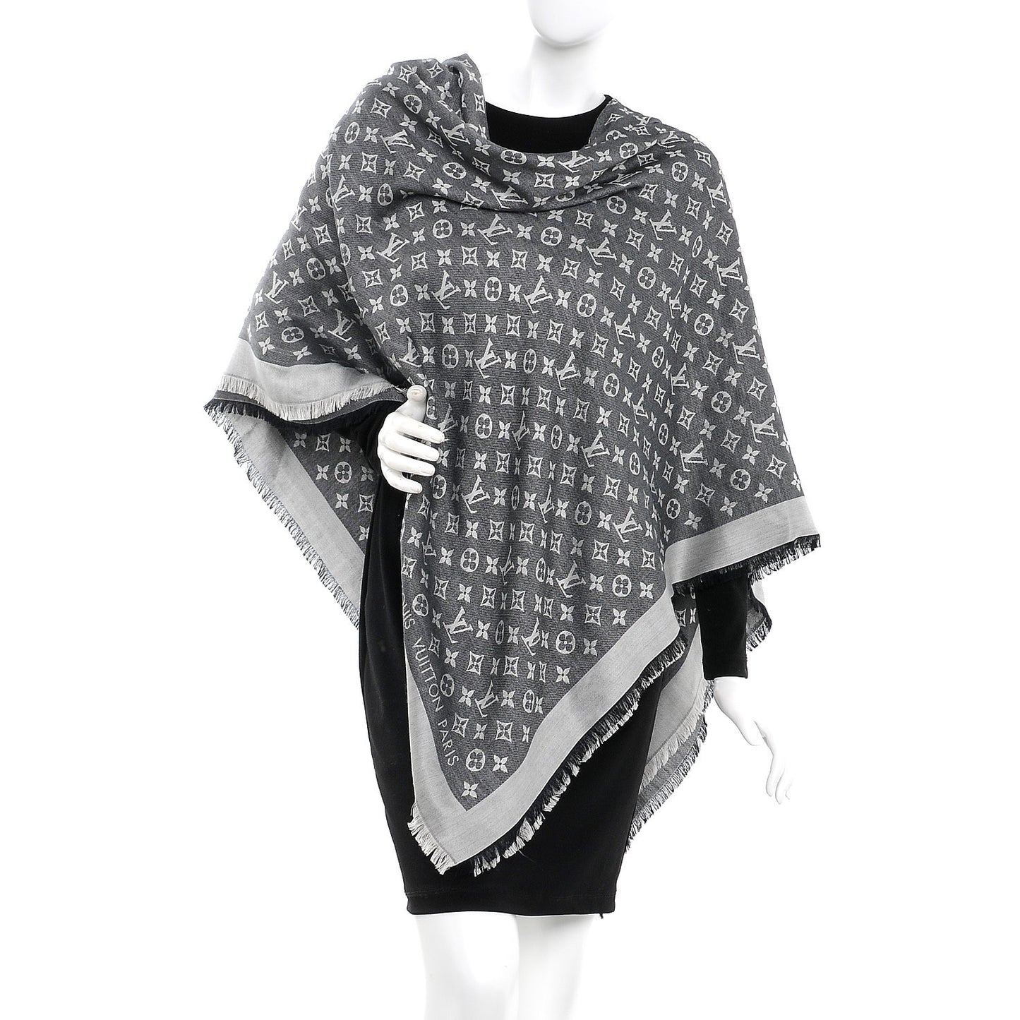 Silk Wool Monogram Denim Shawl Black Silver