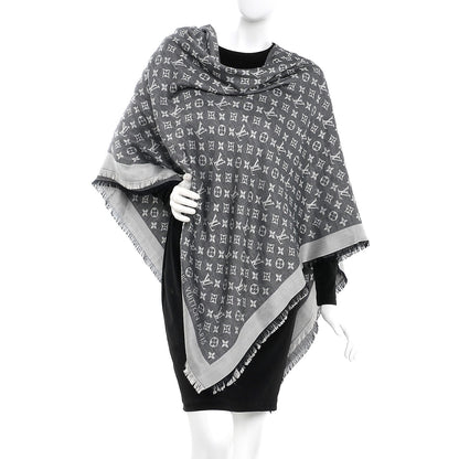Louis Vuitton Silk Wool Monogram Denim Shawl Black Silver 2 of 8
