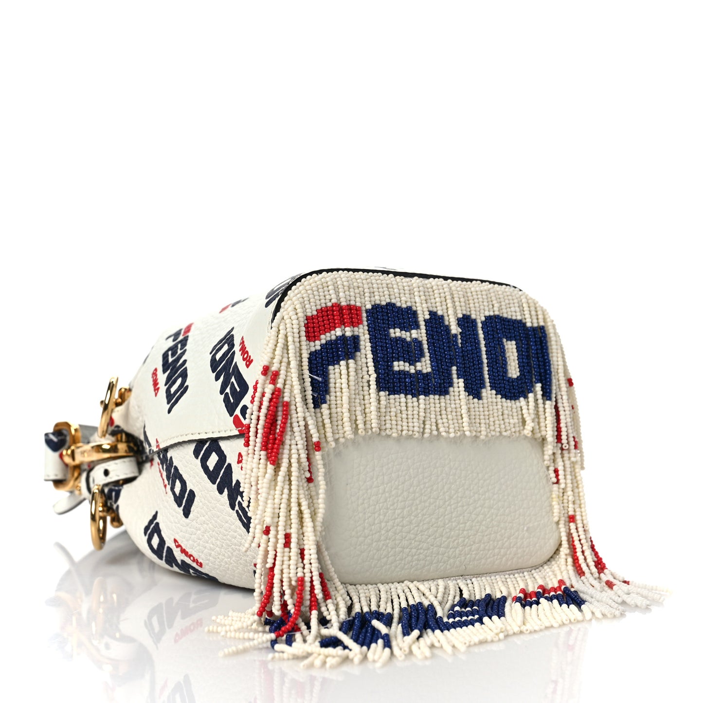 X FILA Calfskin F is Fendi Mania Fringe Mini Mon Tresor Bucket Bag White