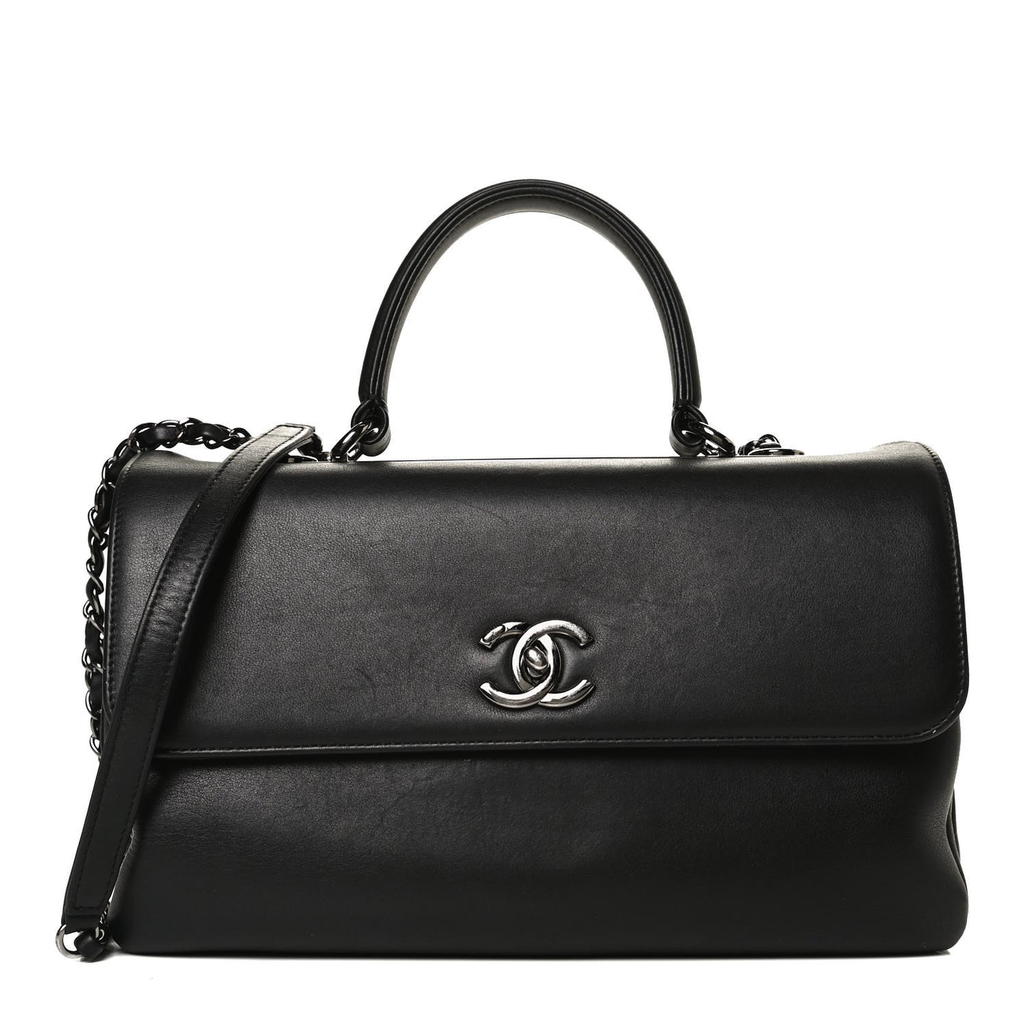 Calfskin Medium Trendy CC Dual Handle Flap Bag Black
