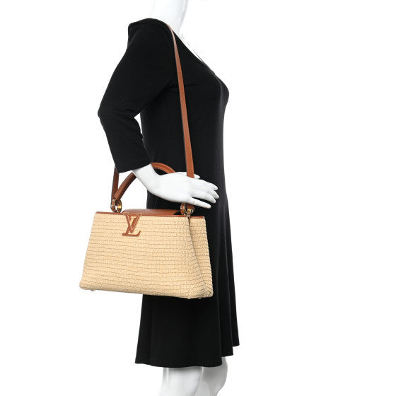 Raffia Capucines MM Caramel Ecru