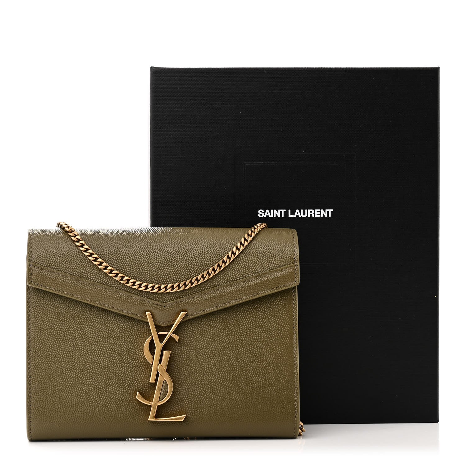 Saint Laurent Grain De Poudre Monogram Cassandra Chain Wallet Ver Kaki 10 of 10
