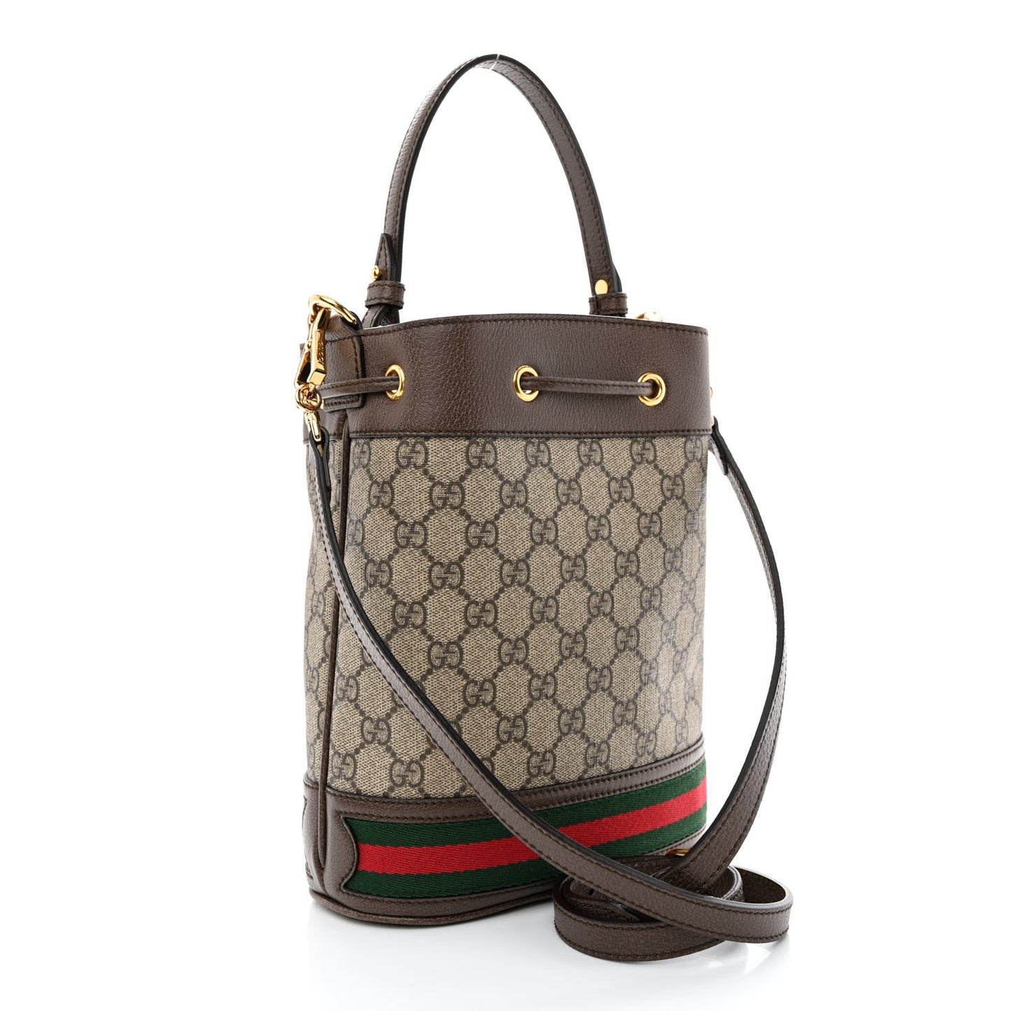 GG Supreme Monogram Web Small Ophidia Bucket Bag Brown