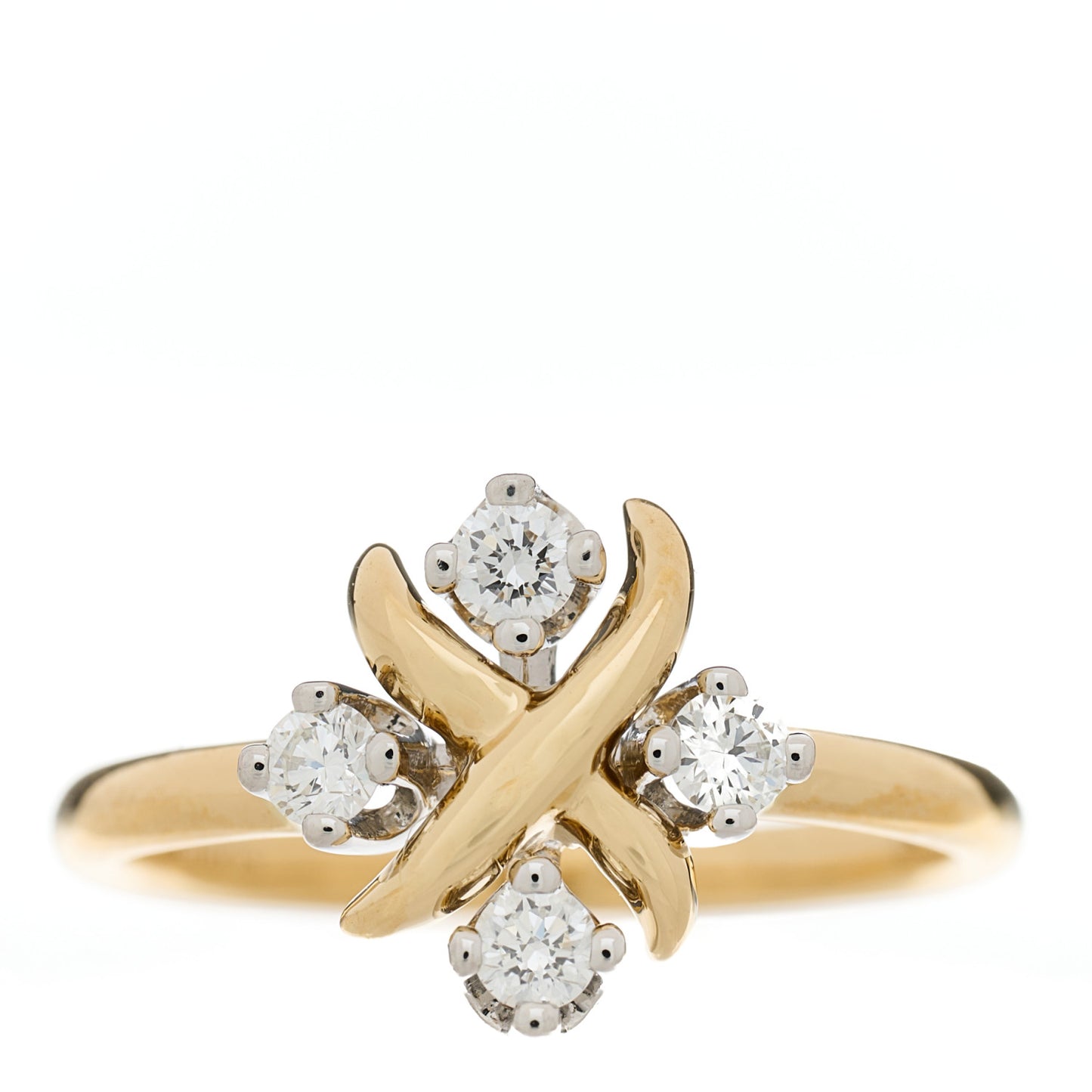 18K Yellow Gold Platinum Diamond Schlumberger Lynn Ring 50 5.5