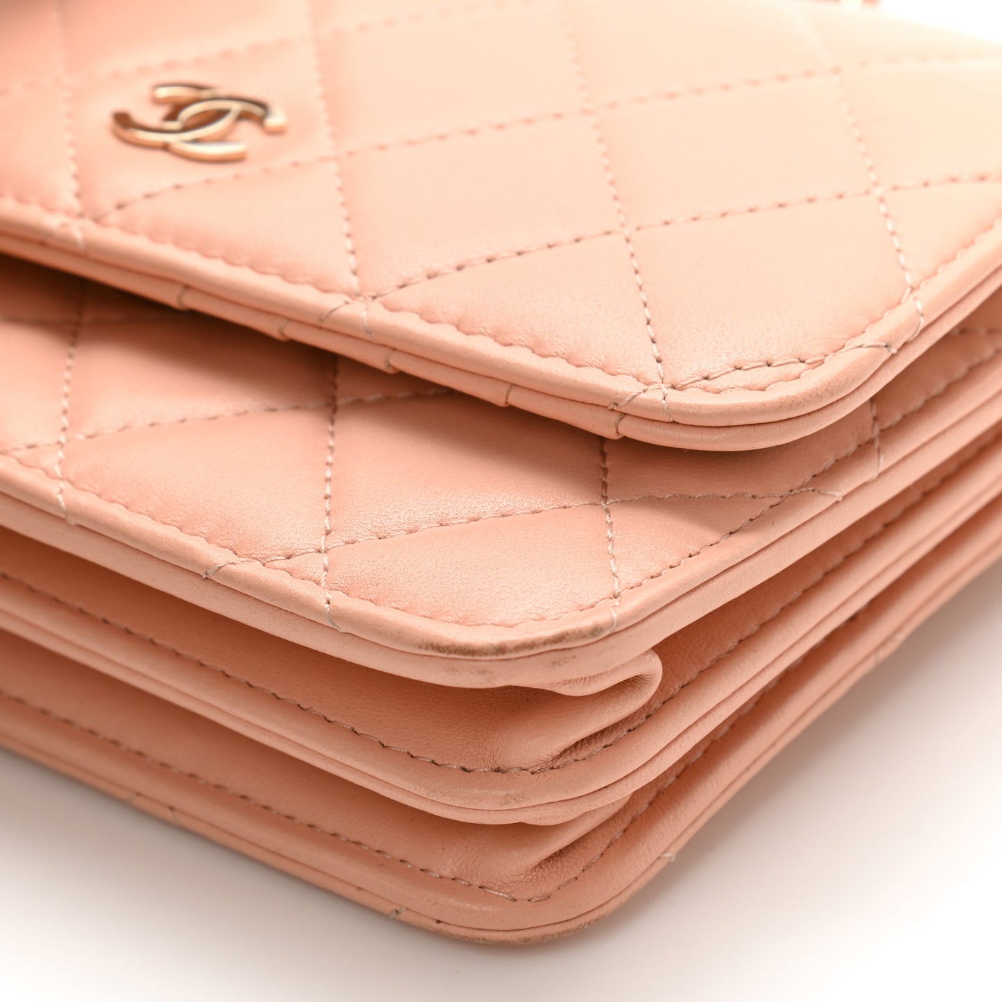 Lambskin Quilted Mini Wallet On Chain WOC Light Pink