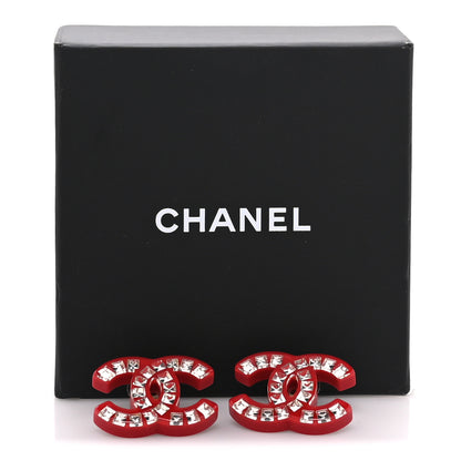 Chanel Resin Crystal CC Earrings Red 5 of 5