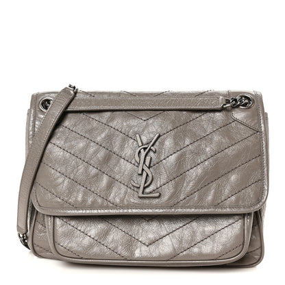 Saint Laurent Crinkled Calfskin Matelasse Monogram Medium Niki Chain Satchel Fog 1 of 11