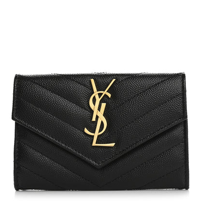 Saint Laurent Grain De Poudre Matelasse Chevron Small Monogram Envelope Wallet Black 1 of 10