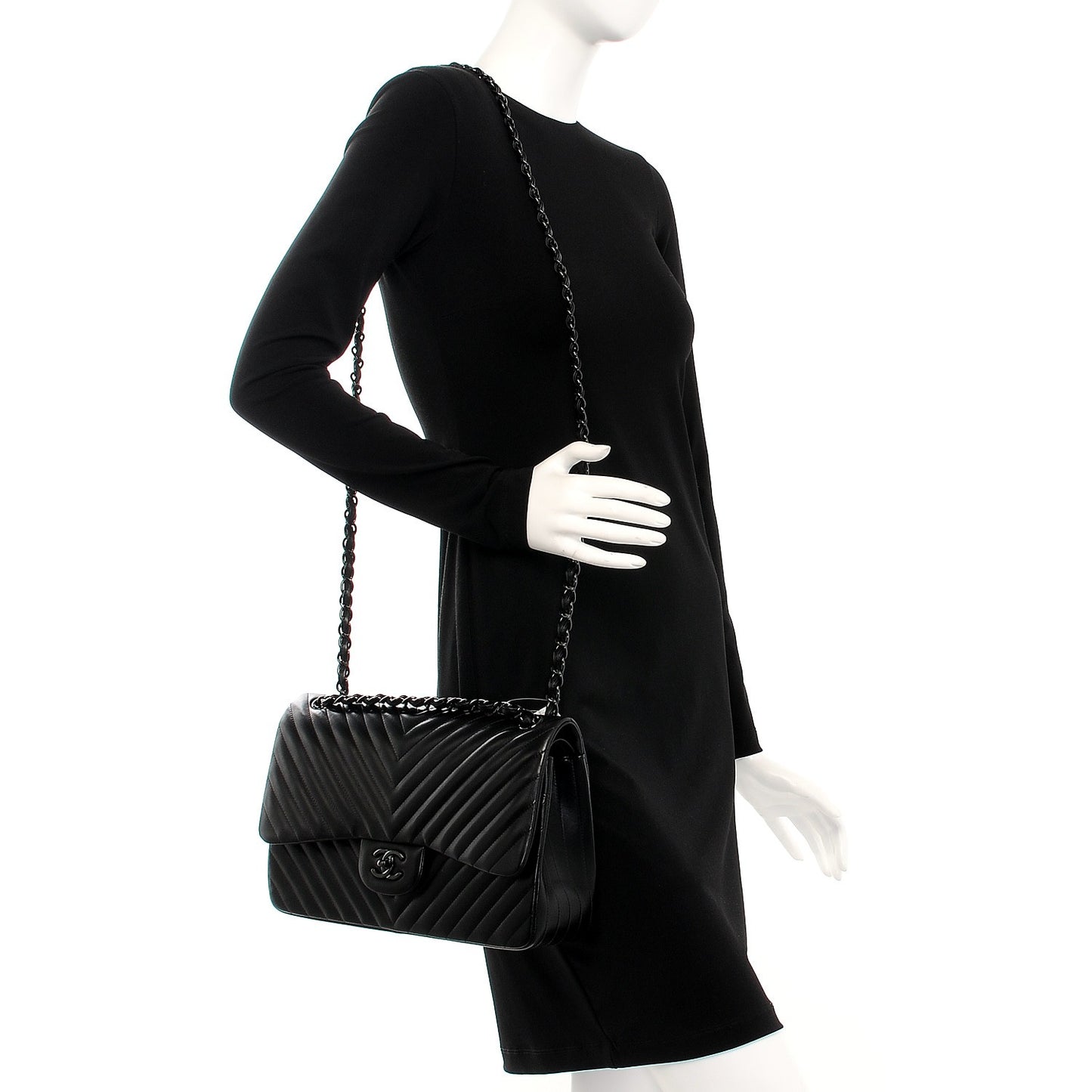 Lambskin Chevron Quilted Jumbo Double Flap So Black