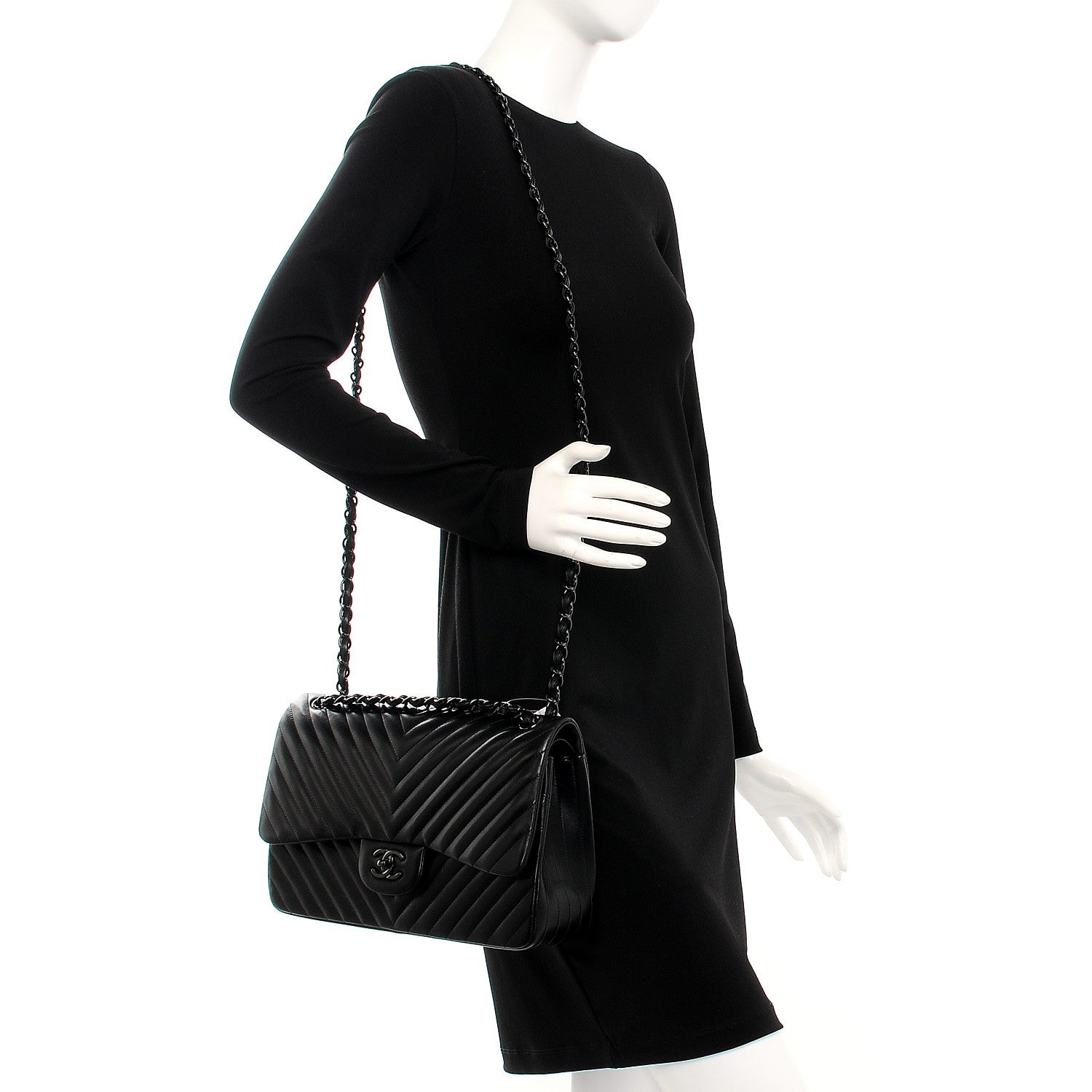 Chanel Lambskin Chevron Quilted Jumbo Double Flap So Black 2 of 8