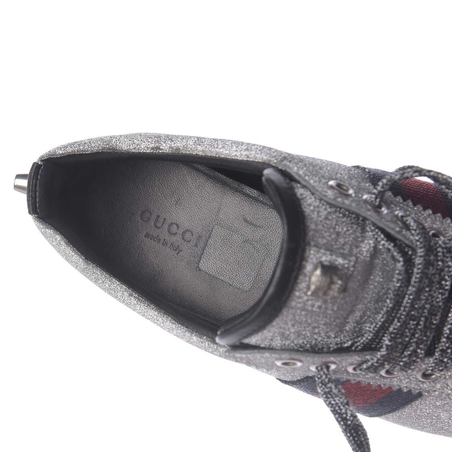 Gucci Glitter Fabric Studded Womens Web Sneakers 39 Silver 9 of 12