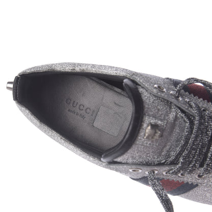 Gucci Glitter Fabric Studded Womens Web Sneakers 39 Silver 9 of 12