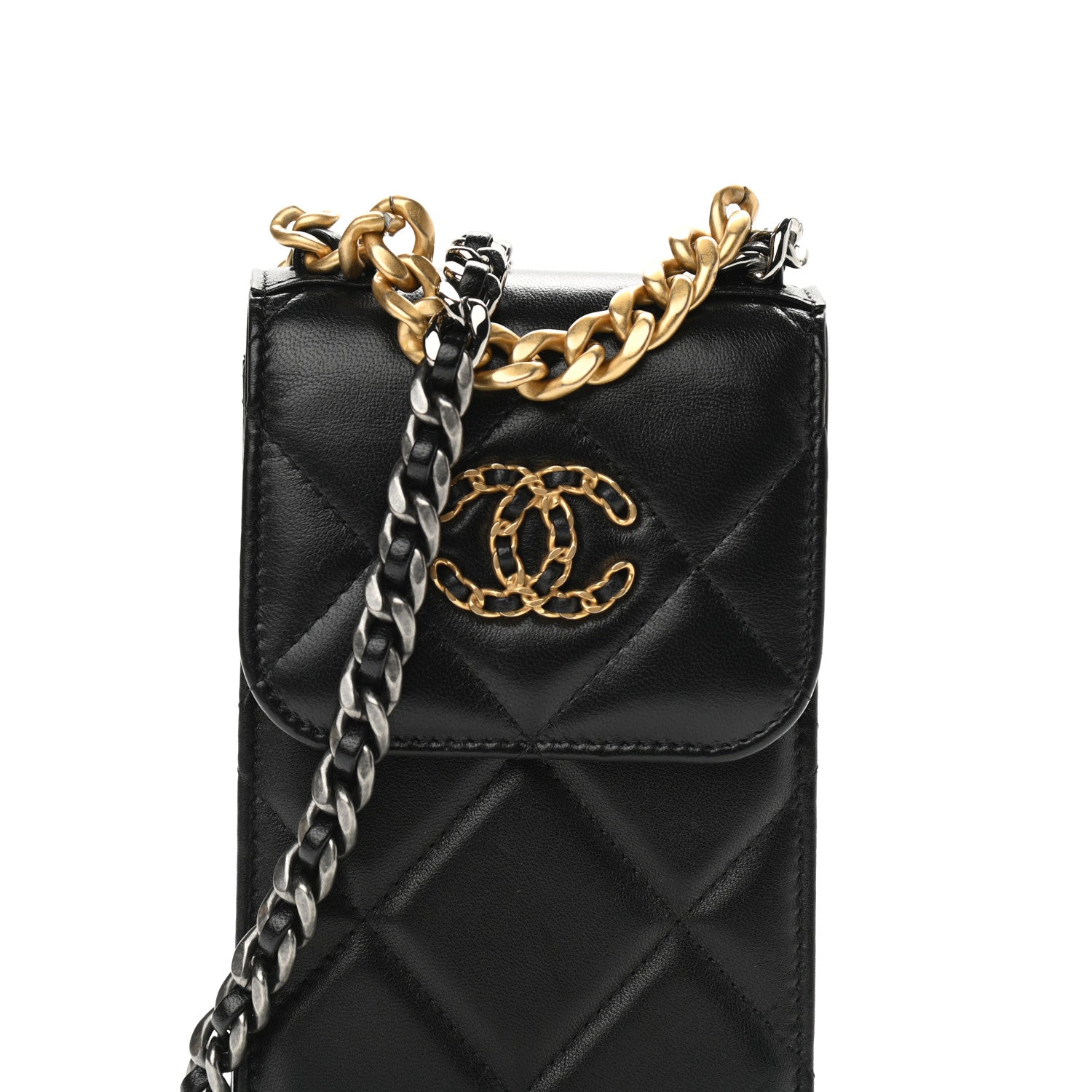 Chanel Lambskin Quilted Chanel 19 Phone Holder With Chain Black 9 of 11