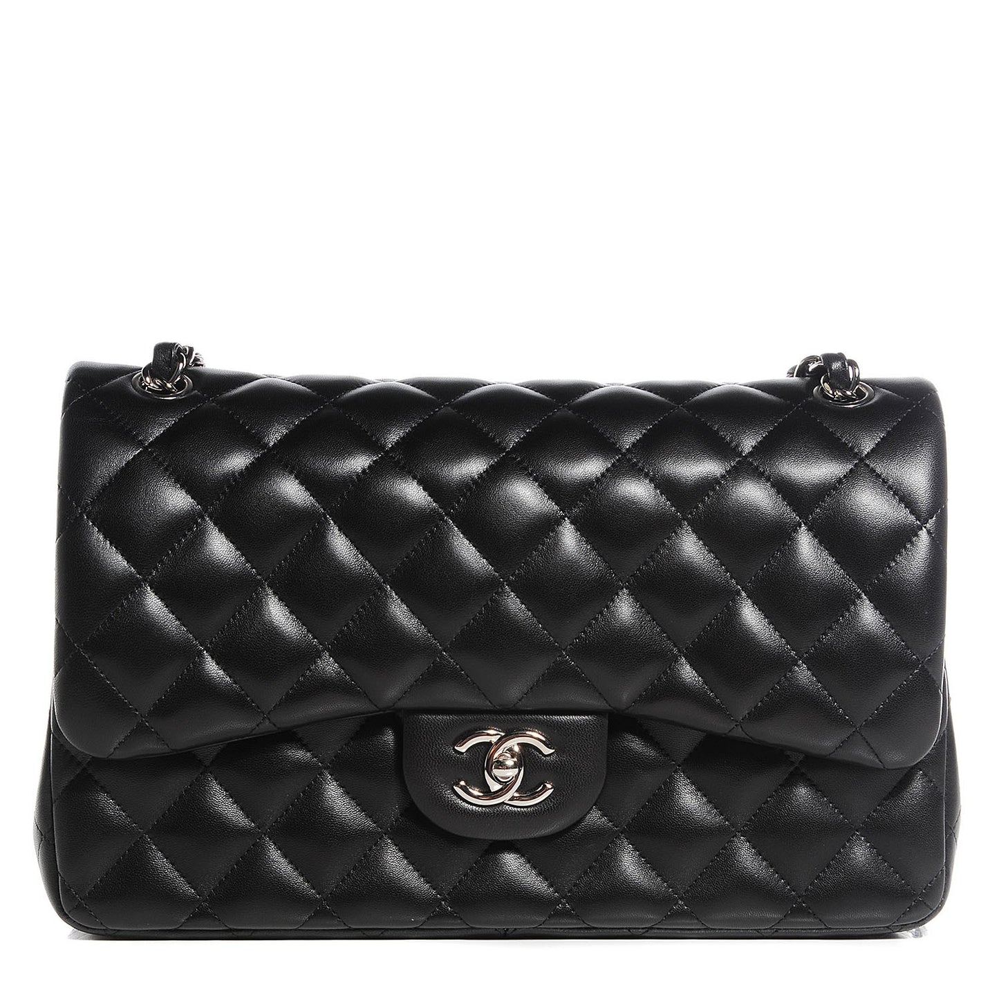 Lambskin Quilted Jumbo Double Flap Black