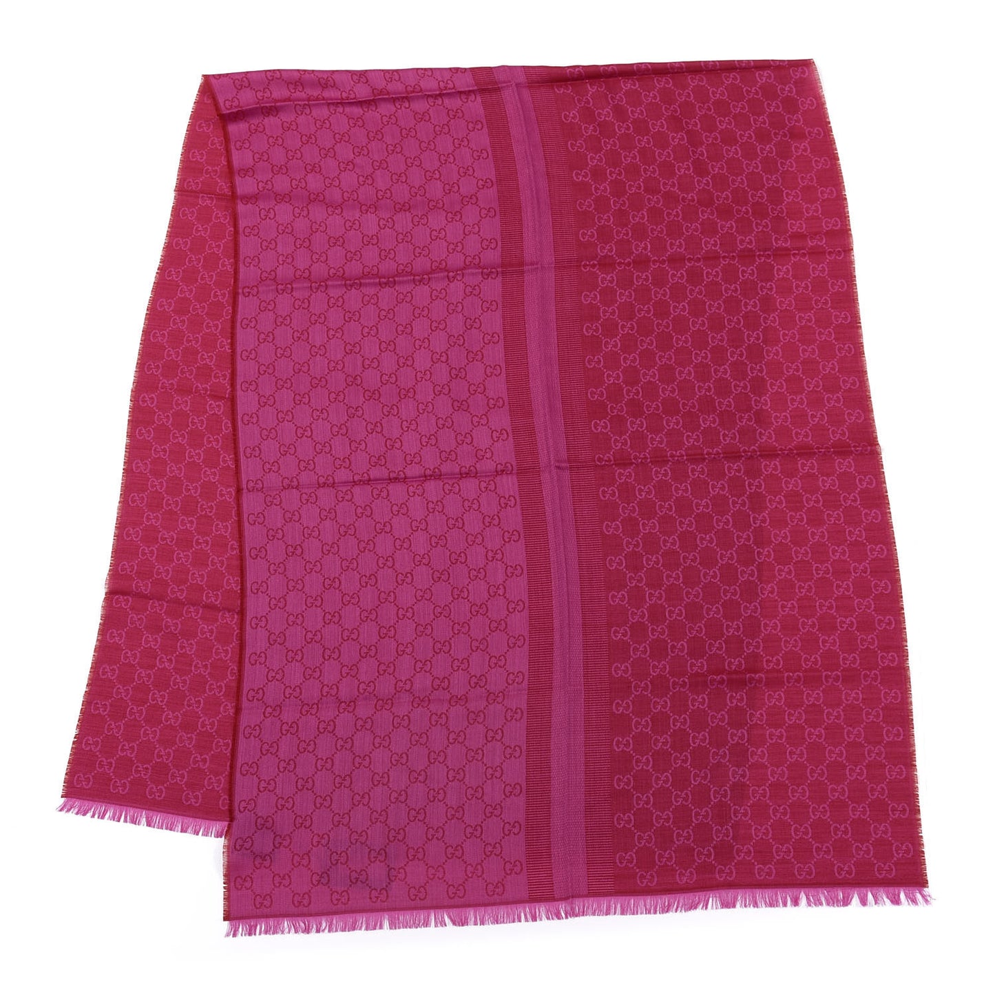 Wool Silk GG Monogram GGWeblong Fringe Scarf Shawl Red Pink