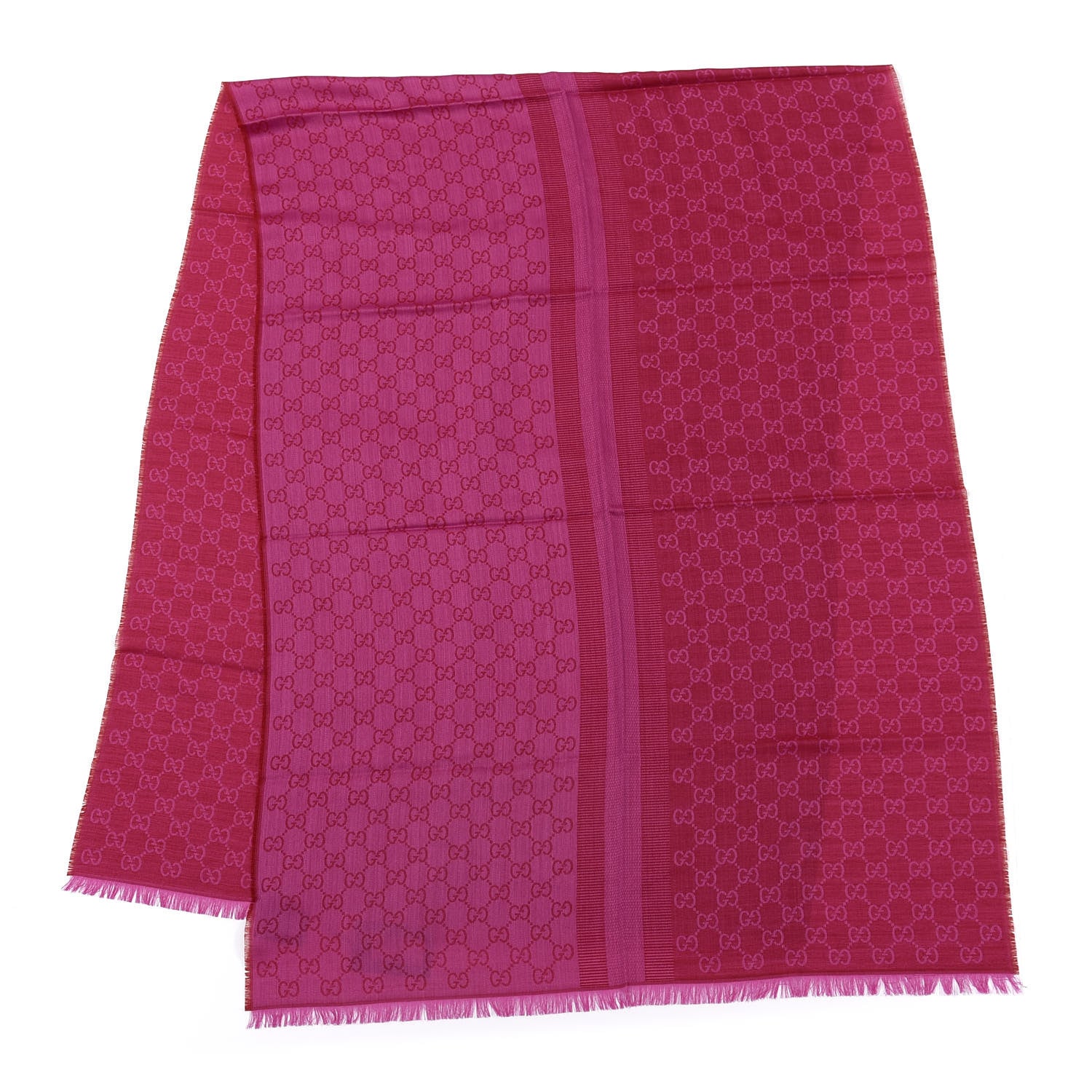 Gucci Wool Silk GG Monogram GGWeblong Fringe Scarf Shawl Red Pink 2 of 4