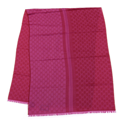 Gucci Wool Silk GG Monogram GGWeblong Fringe Scarf Shawl Red Pink 2 of 4