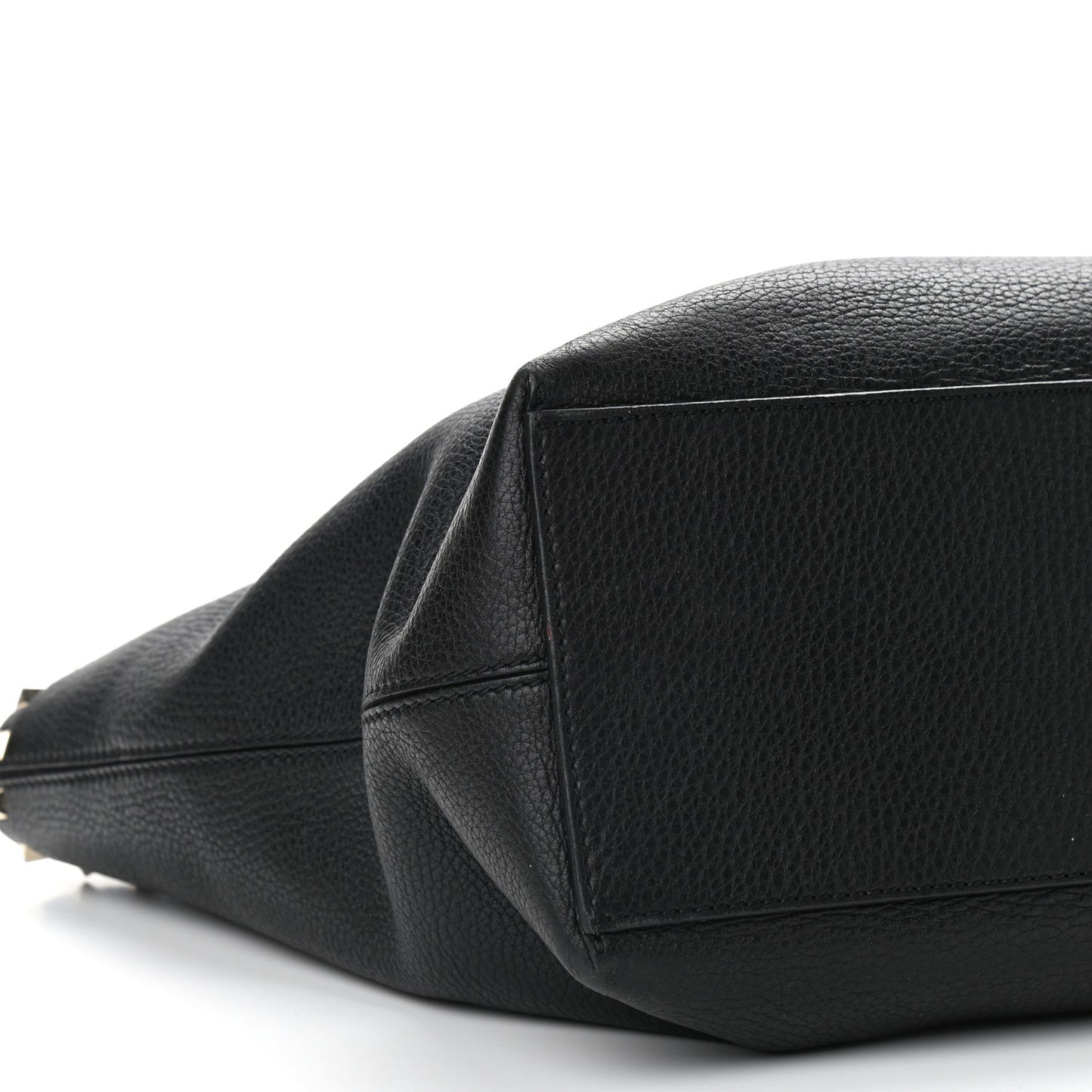 Grained Calfskin Rockstud Shoulder Tote Black