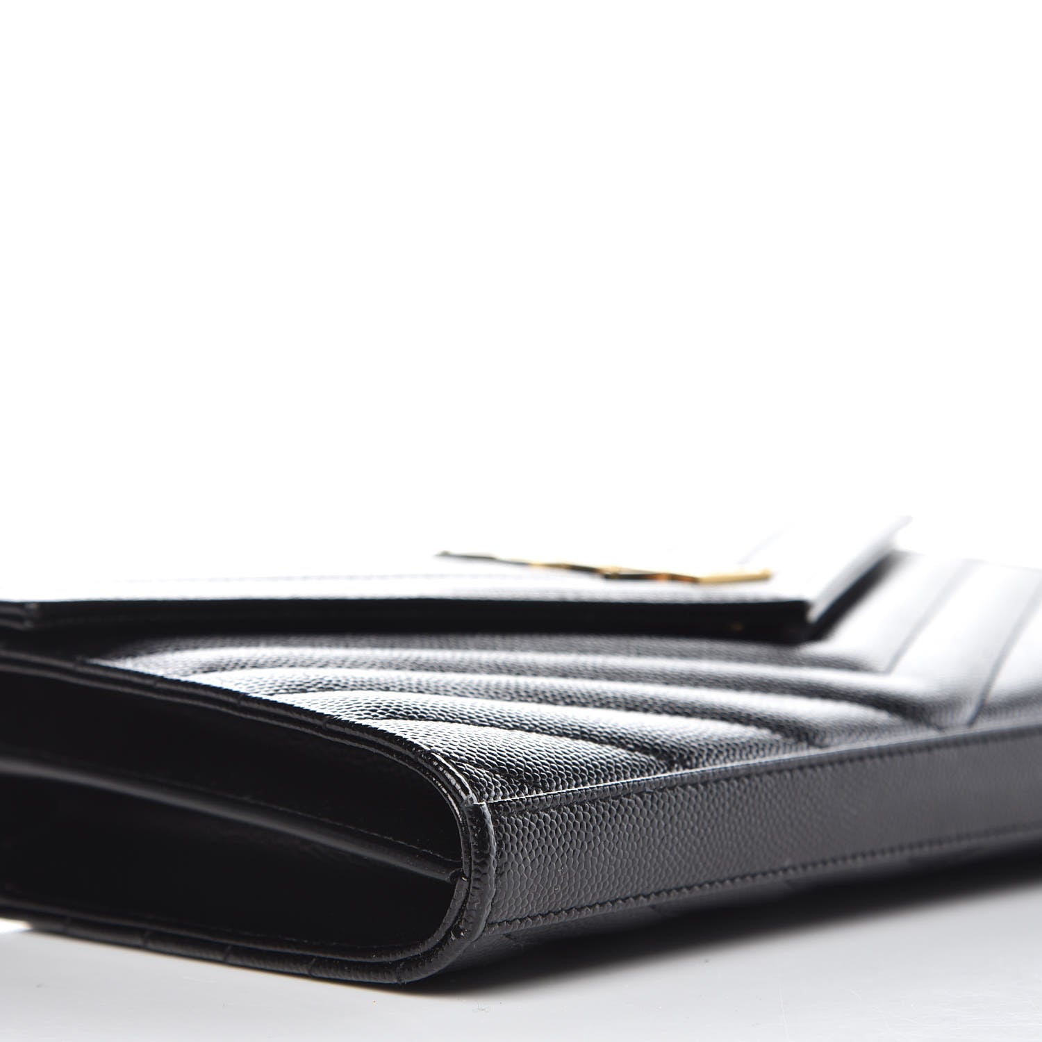 Saint Laurent Grain De Poudre Matelasse Chevron Monogram Chain Wallet Black 7 of 9