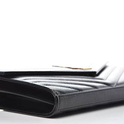 Saint Laurent Grain De Poudre Matelasse Chevron Monogram Chain Wallet Black 7 of 9