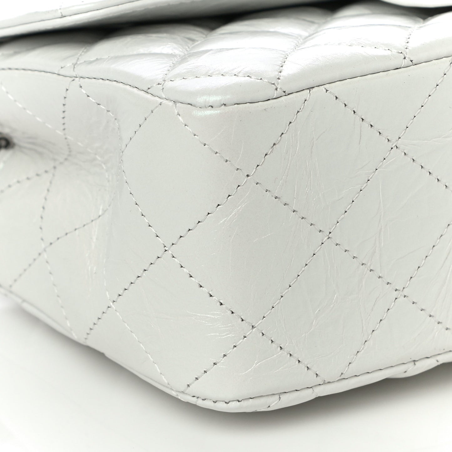 Iridescent Crumpled Calfskin Quilted Mini Rectangular Flap White