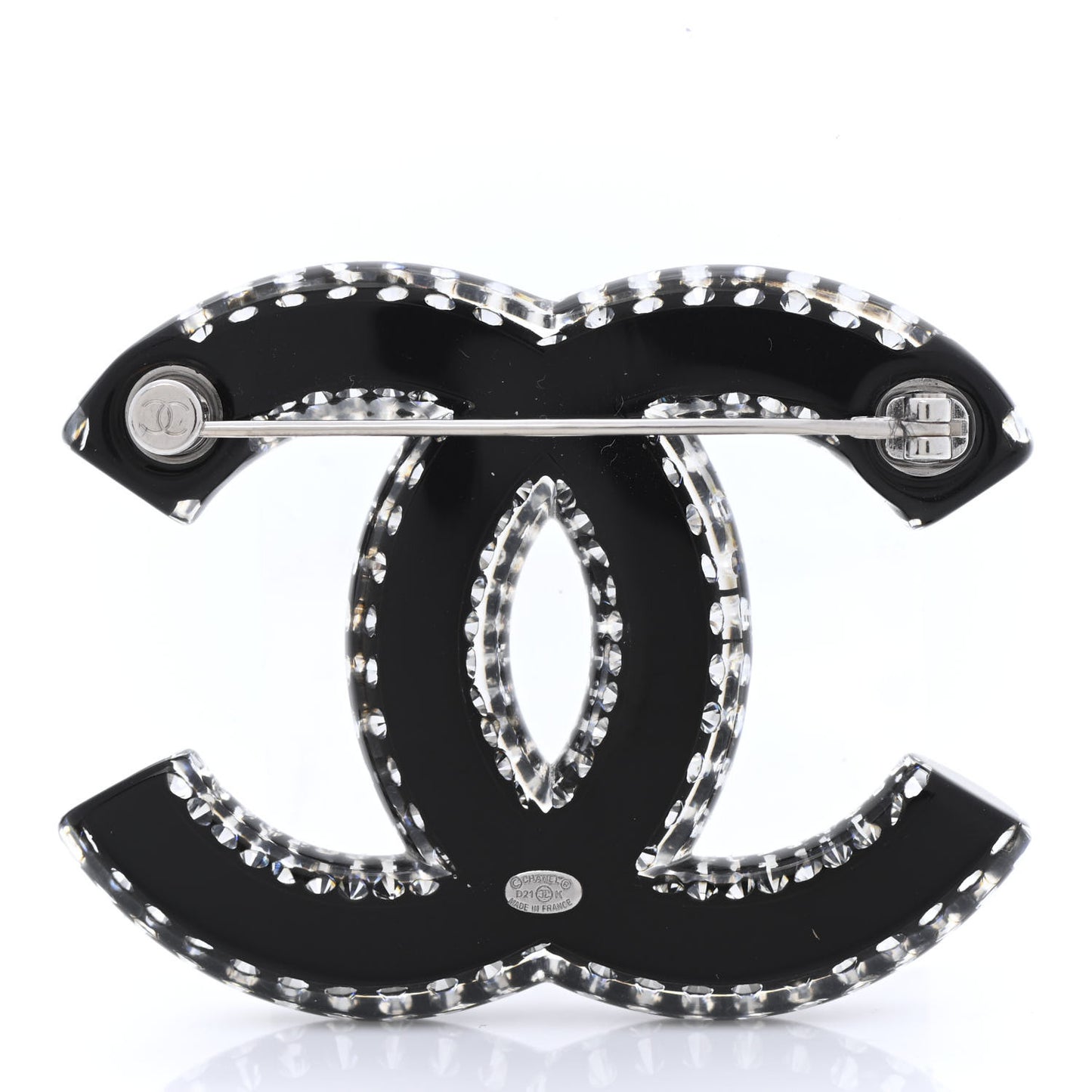 Resin Crystal CC Brooch Silver Black