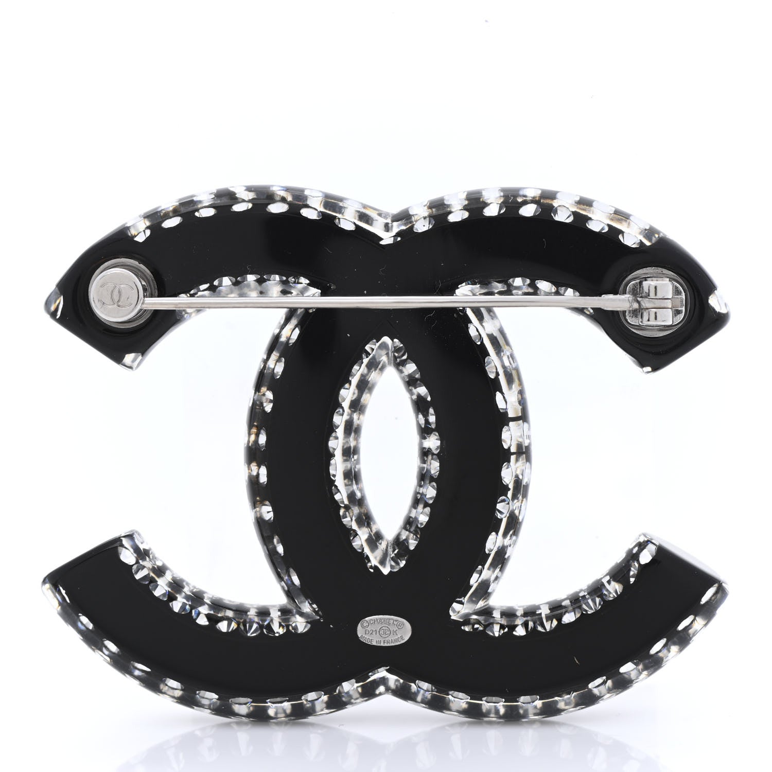 Chanel Resin Crystal CC Brooch Silver Black 3 of 4